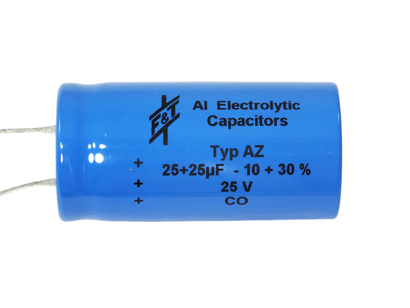 F&T Electrolytic Capacitor 25+25uF 25Vdc AZ Series Multi-Section Axial