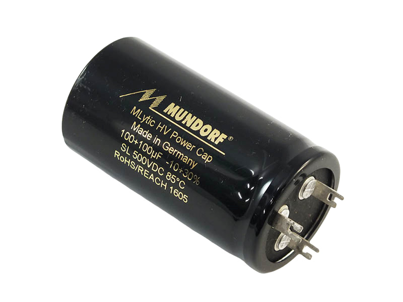 Mundorf Electrolytic Capacitor 100+100uF 500Vdc MLytic® HV Series Polar Multi-Section Axial