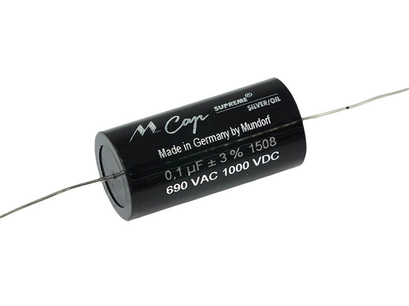 Mundorf Capacitor 0.10uF 1000Vdc MCap® Supreme Silver Oil Series Metalized Silver Poplypropylene Axial