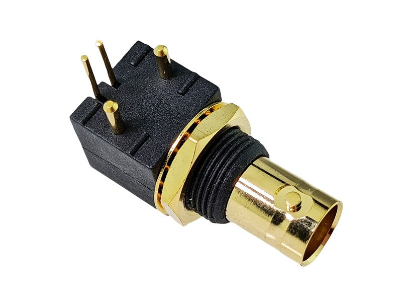 Vampire Connector PC-BNC Series Right-Angled BNC Female Jack (75 Ohm), pc-mount